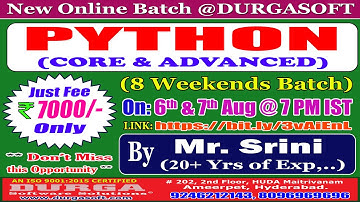 PYTHON (8 Weekends Batch) Online Training @ DURGASOFT