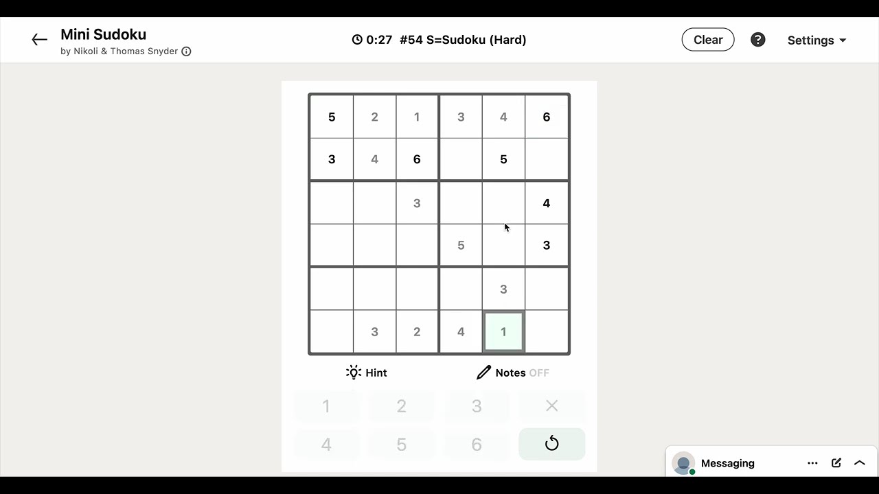 LinkedIn Mini Sudoku #54 S=Sudoku | Today's Answer