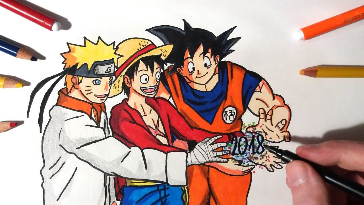 Drawing Naruto Uzumaki, Monkey D. Luffy and Son Goku ...