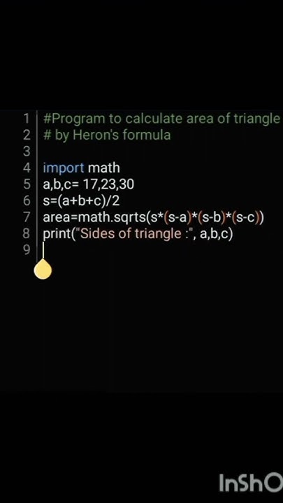 😎Using Heron's formula calculate the area of triangle / #program # ...