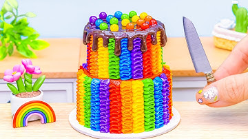 Satisfying Mini Rainbow Cake Recipe🌈Colorful 2-Tier Miniature Buttercream Cake Decorating Tutorial