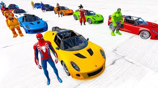 SPIDERMAN McQueen Ramp Challenge JUMP ! SUPERHERO HULK IronMan Goku Mack Truck Disney Cars 3 - GTA V