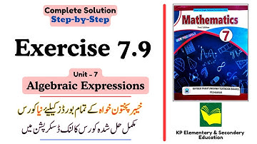 Exercise 7.9 Class 7 Maths KPK | Unit 7 - Algebraic Expressions | KPK New Book
