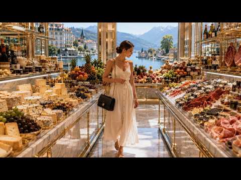 The MOST LUXURIOUS Swiss Market 🇨🇭 Premium Food Tour & Relaxing Walking Tour | Switzerland 4K