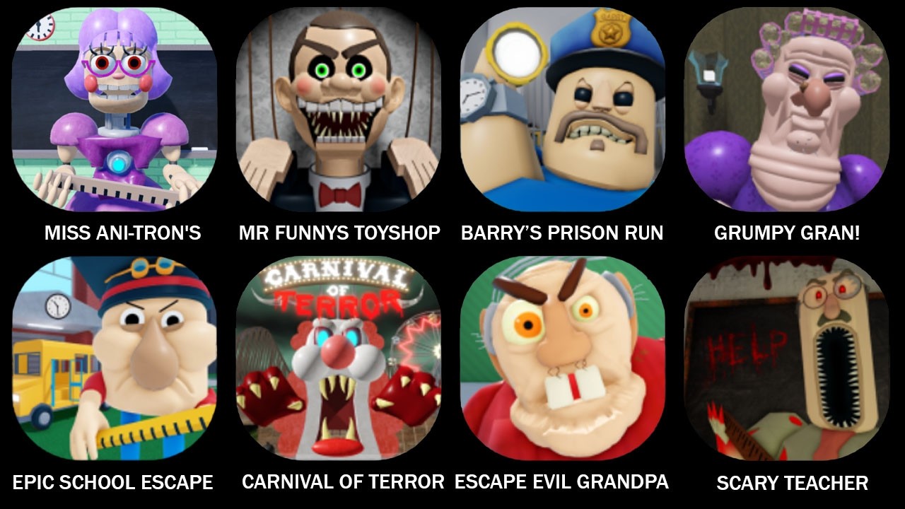 ESCAPE MISS ANI-TRON'S DETENTION! (SCARY OBBY), ESCAPE MR FUNNY'S TOTSHOP!, GREAT SCHOOL BREAKOUT!