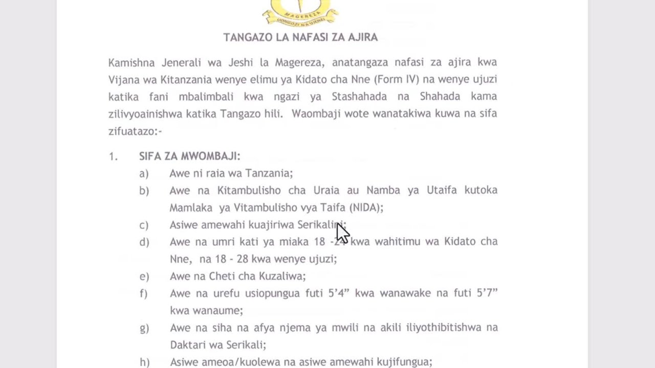 AJIRA MPYA JESHI LA MAGEREZA 2025