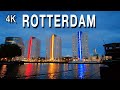 Rotterdam, Netherlands Walking Tour (4k Ultra HD 60fps), Rotterdam Night Walk