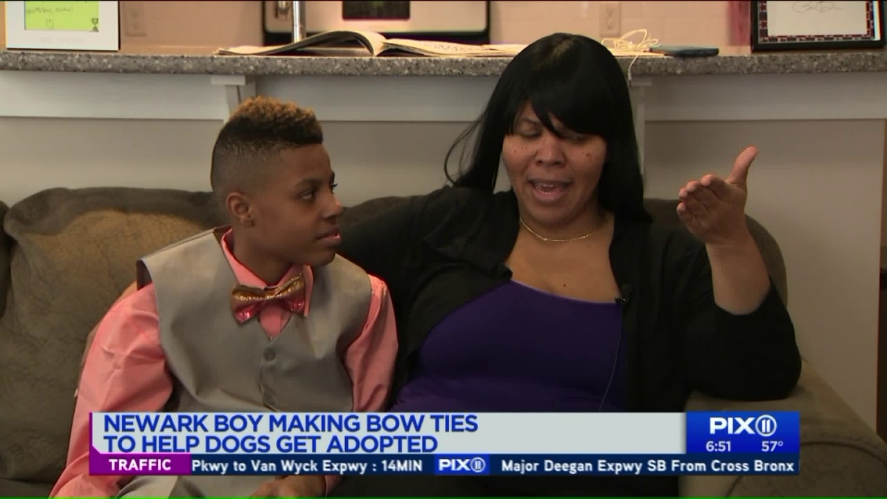Newark boy makes bow ties to help dogs get adopted - YouTube