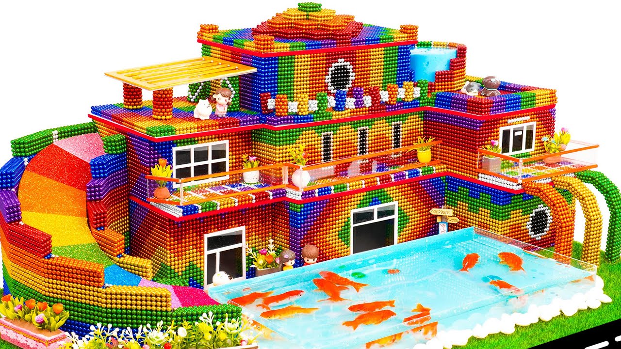 Satisfying Video DIY Build Villa House Has Swimming Pool And Slide for Goldfish Using Magnetic Balls