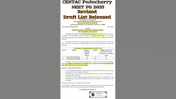 Revised Draft Merit List Released | CENTAC Puducherry NEET PG 2025