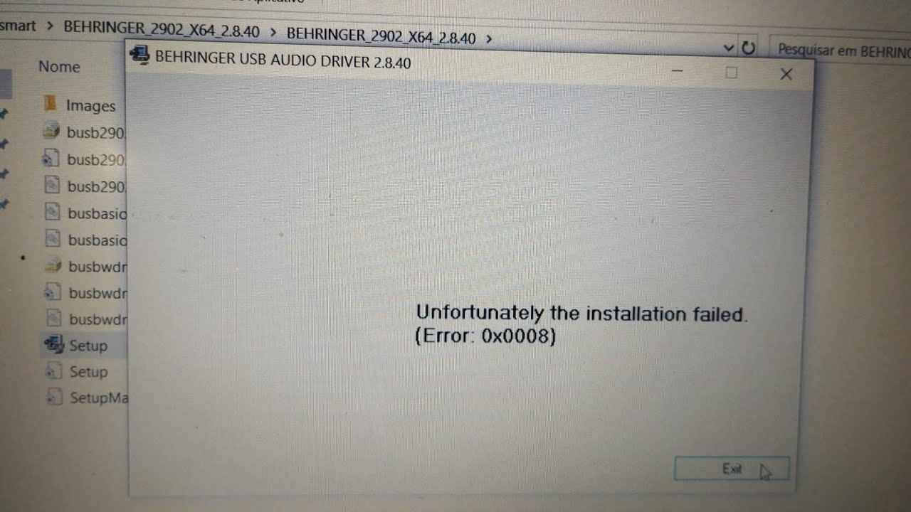ERRO ao instalar driver asio UM2 Behringer Unfortunately the installation failed. (Error: 0x0008)