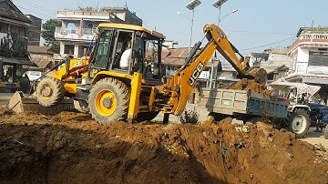 JCB Machine Cutting Mud and Loading in Tractor - JCB Digging For House Foundation Construction