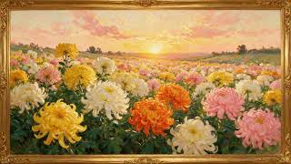 Chrysanthemum Field at Sunset | Golden Hour Oil Painting Vintage Art Screensaver screenshot 3