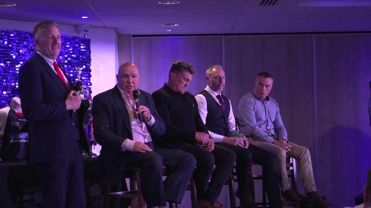 Sheffield Eagles Challenge Cup winners 25th anniversary celebration dinner on stage interviews