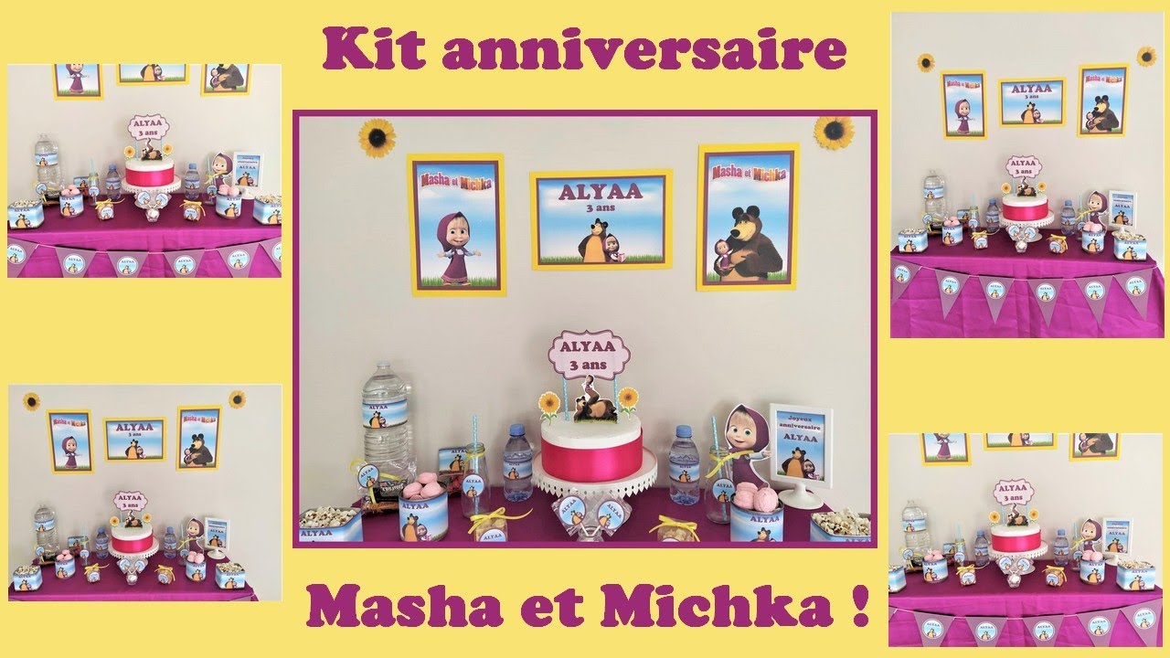 🎂 KIT ANNIVERSAIRE MASHA et MICHKA / DIY DECO À PETITS PRIX / kit à  imprimer à la maison 3 ans Alyaa 