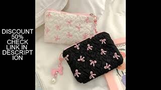 1PC Color Bow Canvas Large Capacity Lipstick Air Cushion Storage Bags Women's Makeup Bag Commuter Ha