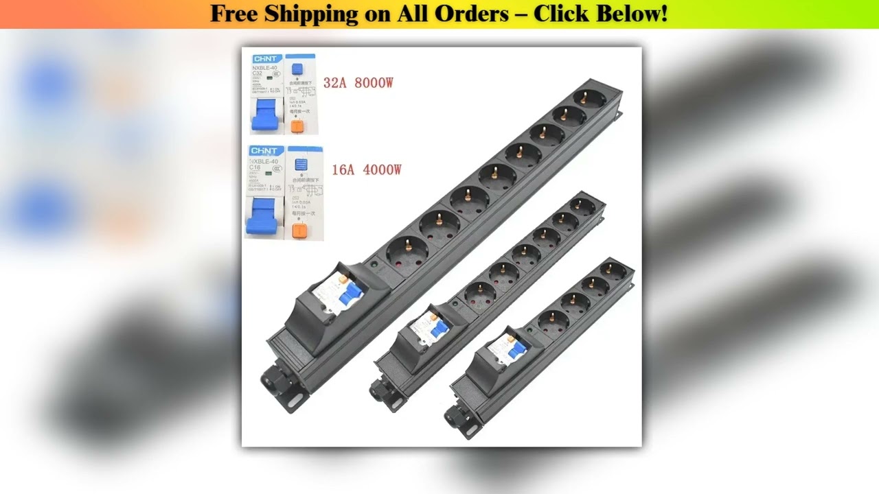 PDU power strip Short circuit switch Circuit Breaker Circuit Protection16A/32A 4000W/8000W   EU