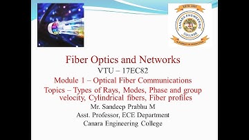 VTU FON 17EC82 M1L3 Types of Rays, Modes, Phase and group velocity, Cylindrical fibers, Fiber profil