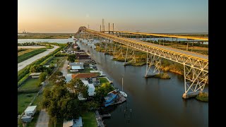 4K Drone Rainbow Bridge to Bridge City. Port Arthur Texas. June 2022