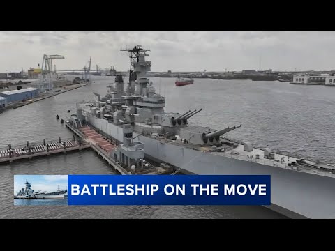 LIVE LOOK: USS New Jersey to move down Delaware River to dry dock