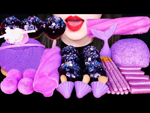 ASMR Purple Food Mukbang 보라색 디저트 먹방 <strong>Kyoho</strong> Jelly, Mousse Cake, Ice Cream Desserts EATING SOUNDS