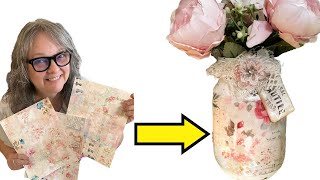 FABRIC PAPER I printed on fabric paper and  decoupaged it to this glass jar.....#papercraft