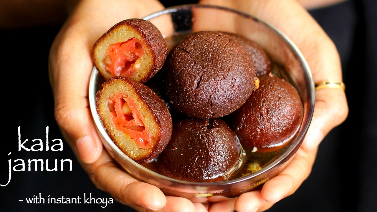 kala jamun recipe | black jamun recipe with instant khoya or mawa | Hebbar Kitchen