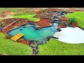 Our new pond build is finished giant waterfall