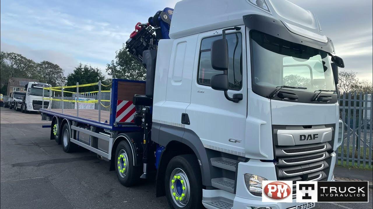 Daf CF.530 8x2 rear steer, PM 57.5 Crane, cabin body - YouTube