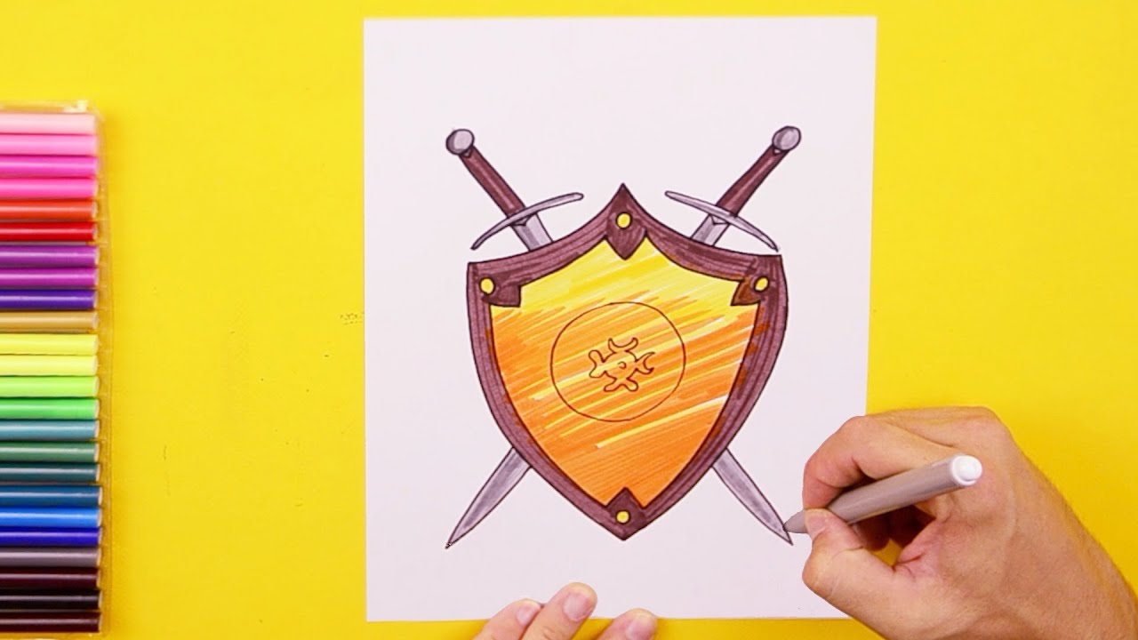 How to Draw Shield and Sword Cold Arms