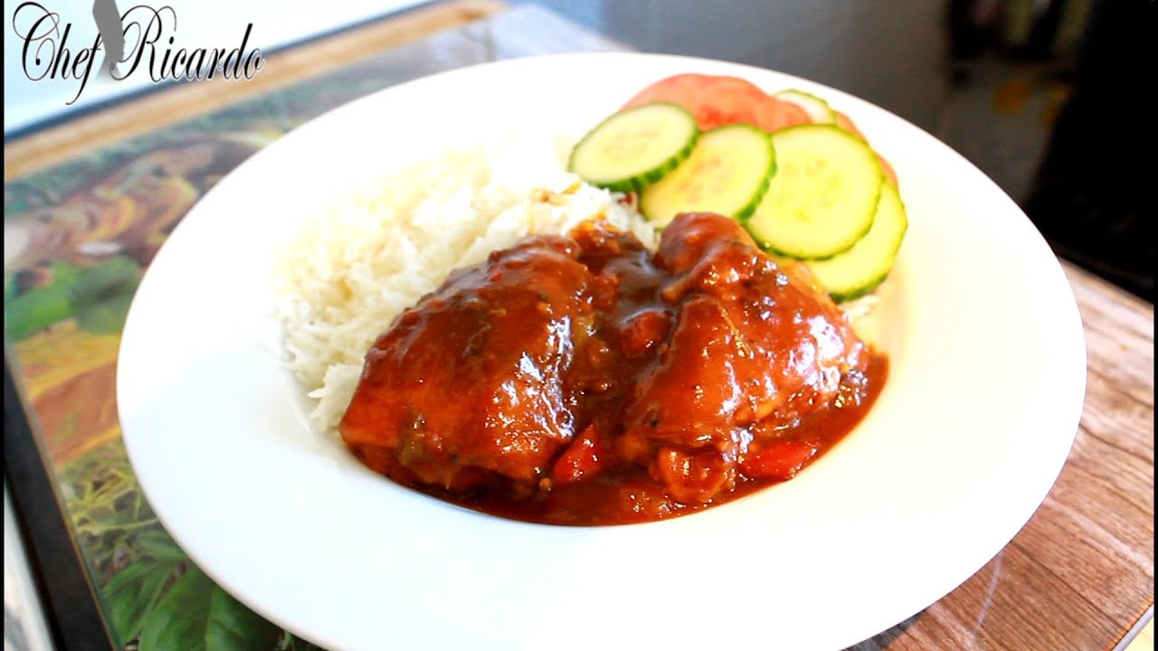 BEST JAMAICA Brown stew chicken with rice and salad | Chef Ricardo Cooking