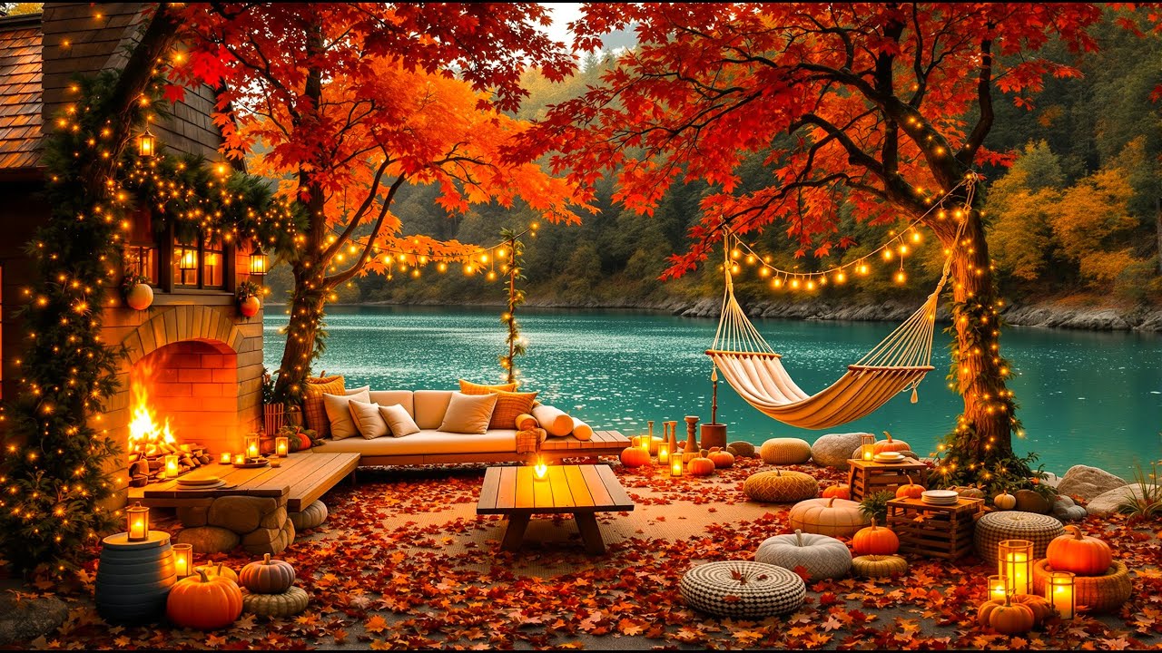 Спокойное осеннее утро у озера 🍁 Успокаивающее пианино и теплый потрескивающий камин для релаксации