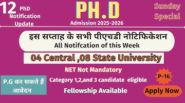 12 Ongoing admission notification 2025 | 04 central and 8 state universities | phd admission 2025