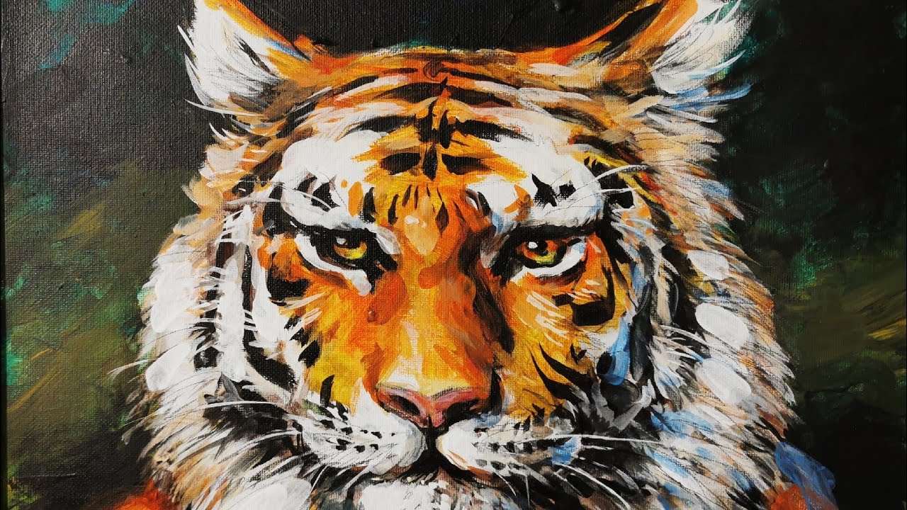 土人教画】58 丙烯画-老虎terrain art class Acrylic-Tiger
