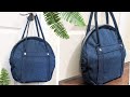 How to Make A Round Denim Bag with Zipper | Bag Tutorial | Old Jeans Idea