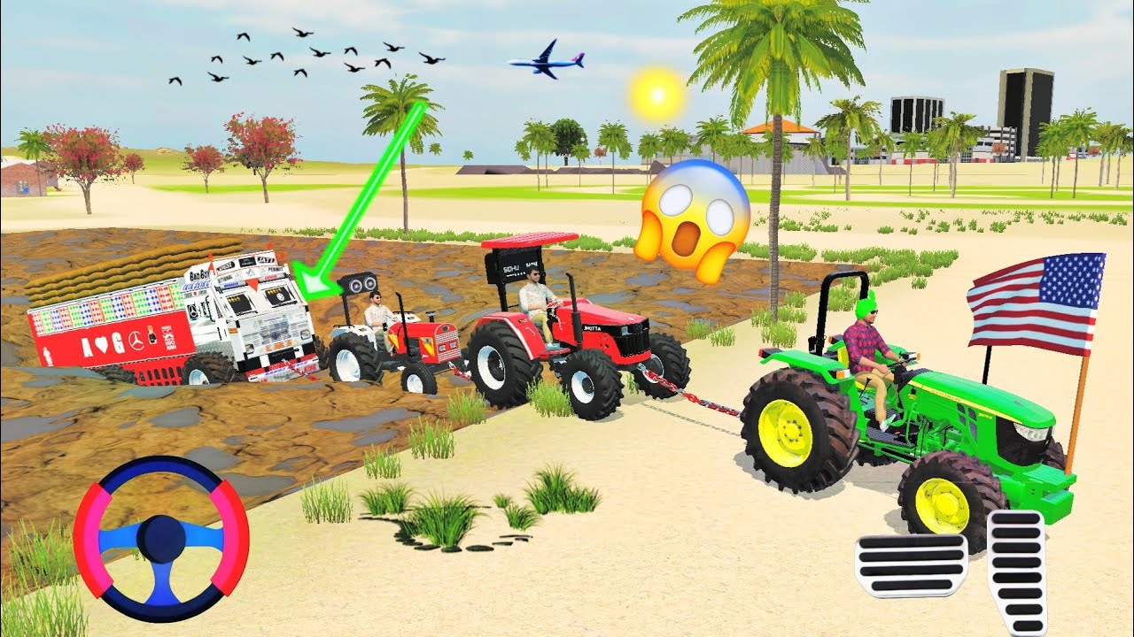 Indian truck stuck in farm 😰 rescue by three tractors stunt #stunt #viral #rescue #truck #dumper 