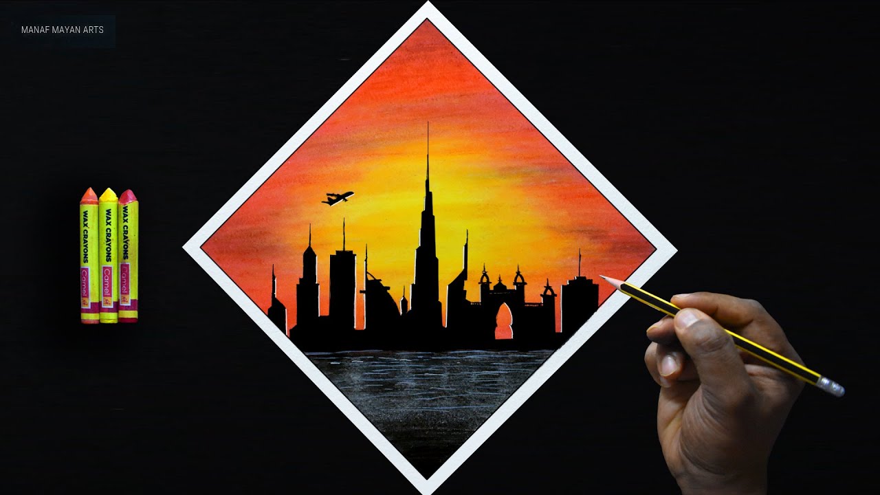 Dubai Sunset Painting | for Beginners with Wax Crayons | step by step