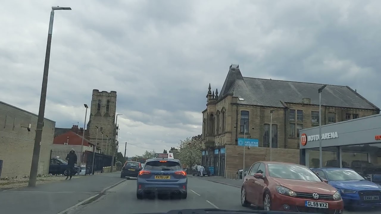 Halifax- a drive from the railway station up Gibbet Street, along Queens Road and back.
