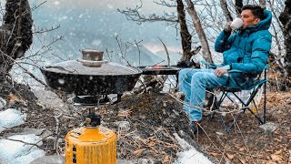 Winter Camping In Snowy Mountains | Asmr, Hiking, Pitching The Tent, Hot Coffee And Meal