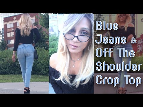 Tgirl - Blue Jeans & Off The Shoulder Crop Top