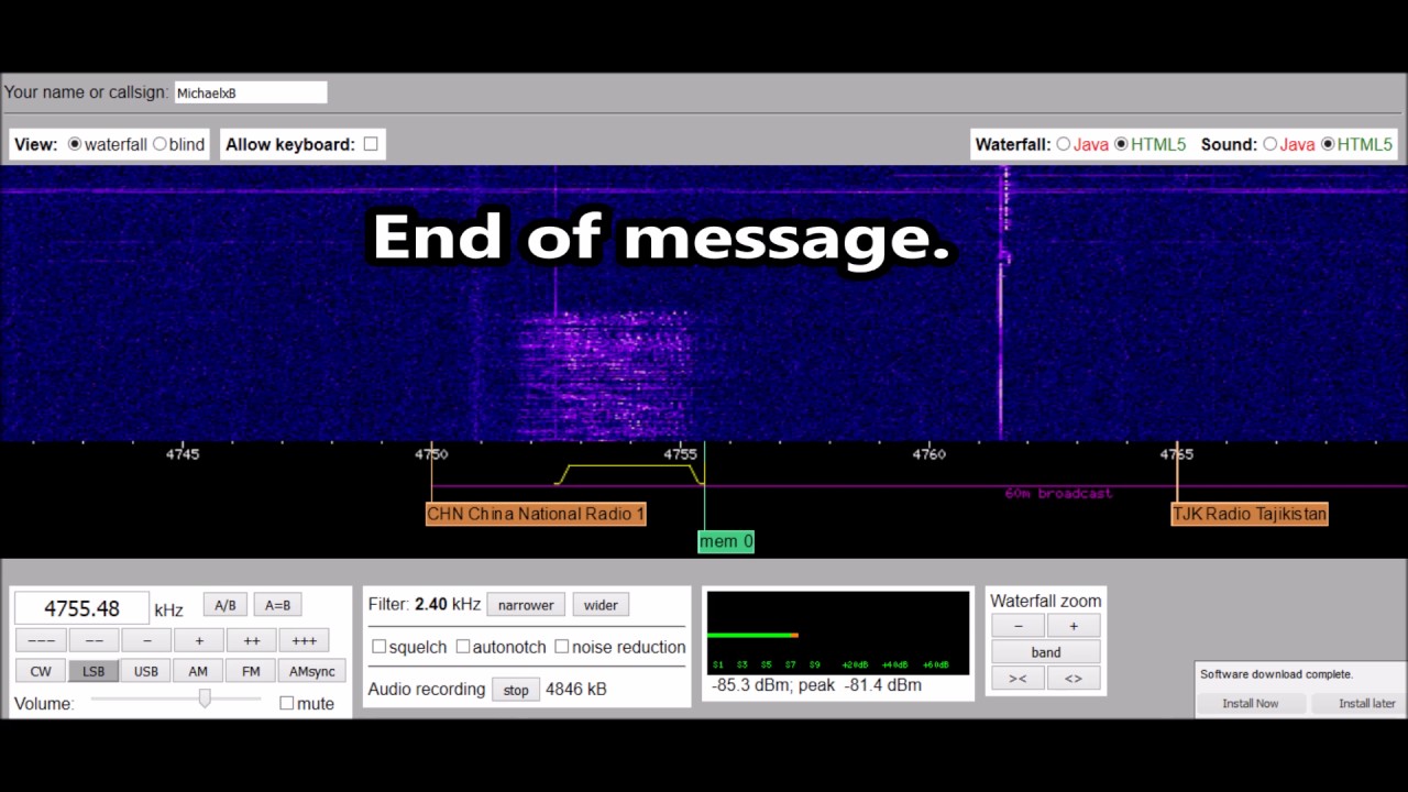 Unknown Slavic/Russian Counting Station (Live Male broadcaster 4755.48 khz LSB) 1/5/17