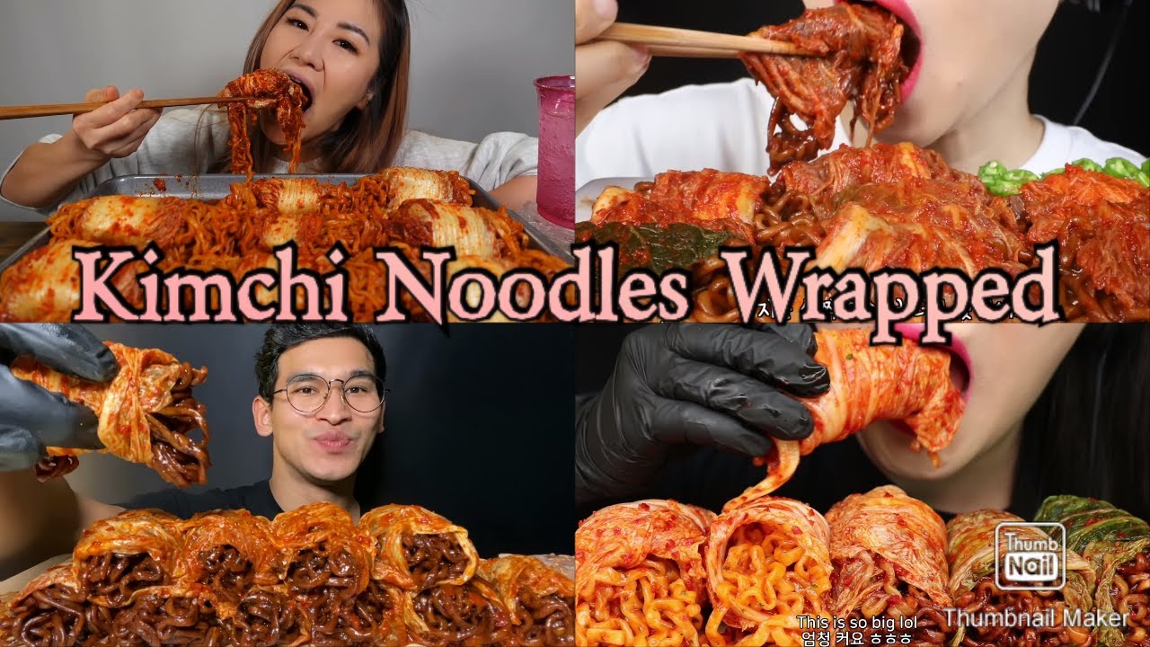 ASMR| KIMCHI WRAPPED NOODLES |mukbang compilation