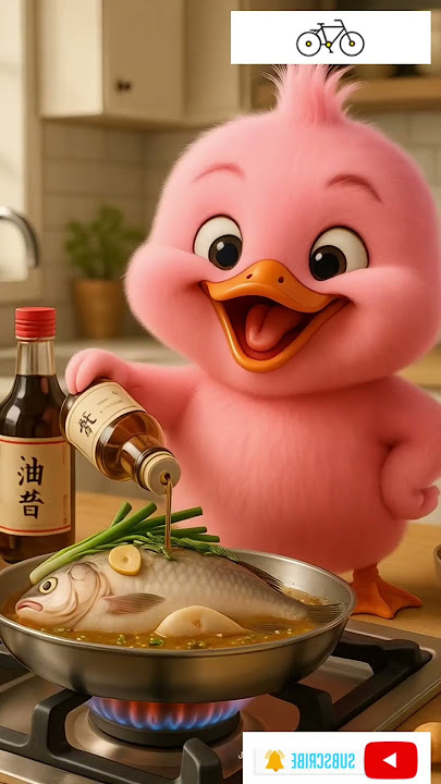 “The Lele Pink Duck Buys Fish, Rides Tricycle Home, Cooks Soup & Eats with a Kid! 🦆🍜”#foryou #funny