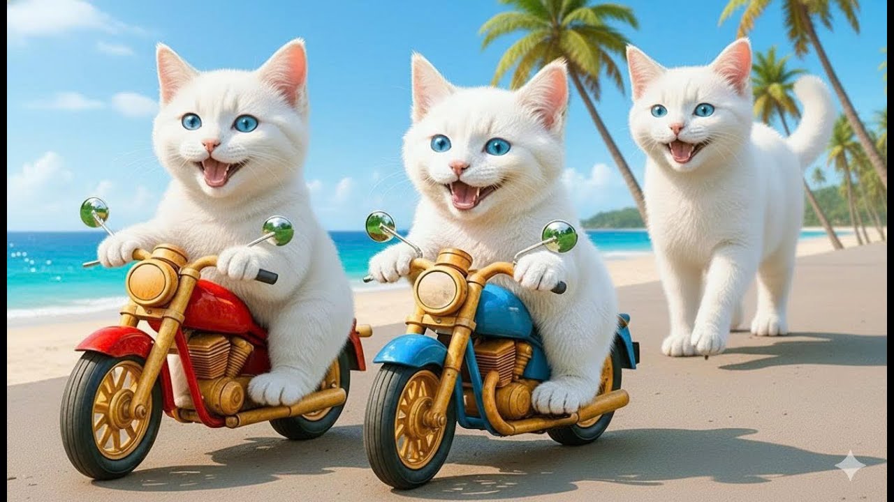 Mama Cat Cooks Breakfast for Her Kittens on the Farm