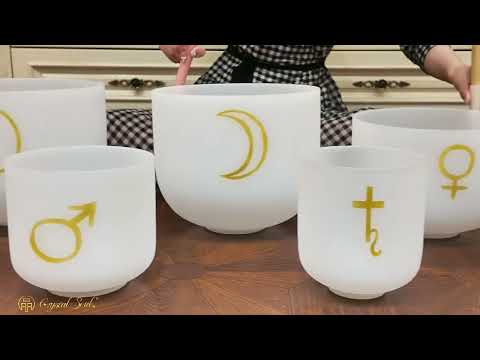 MiSoundofNature 8"-14" Singing Bowl Set Crystal White Sound bowl 7 Chakra set quartz singing bowl