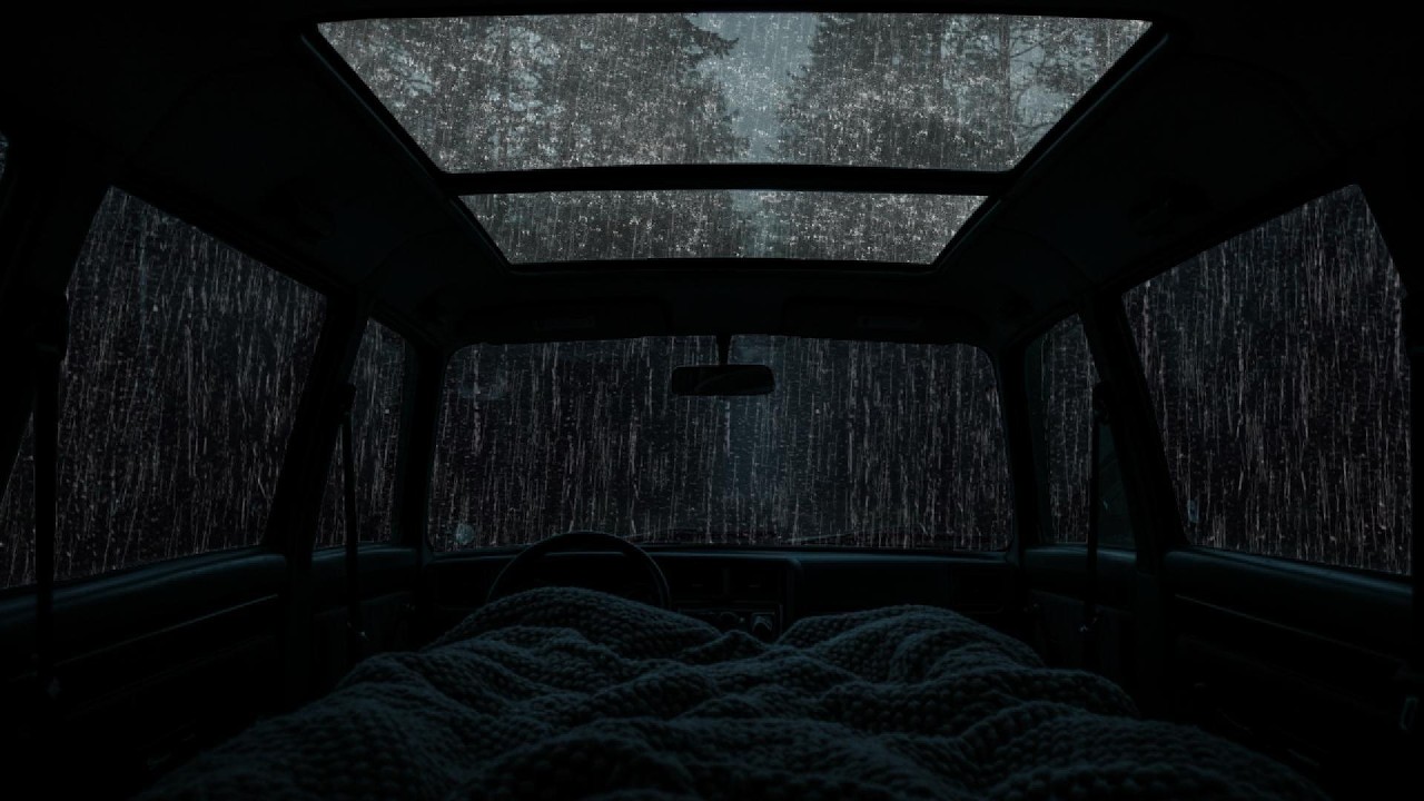 Relaxing Rain & Thunder on Cozy Car ⛈️ Deep Sleep Ambience for Anxiety Relief & Calm Mind