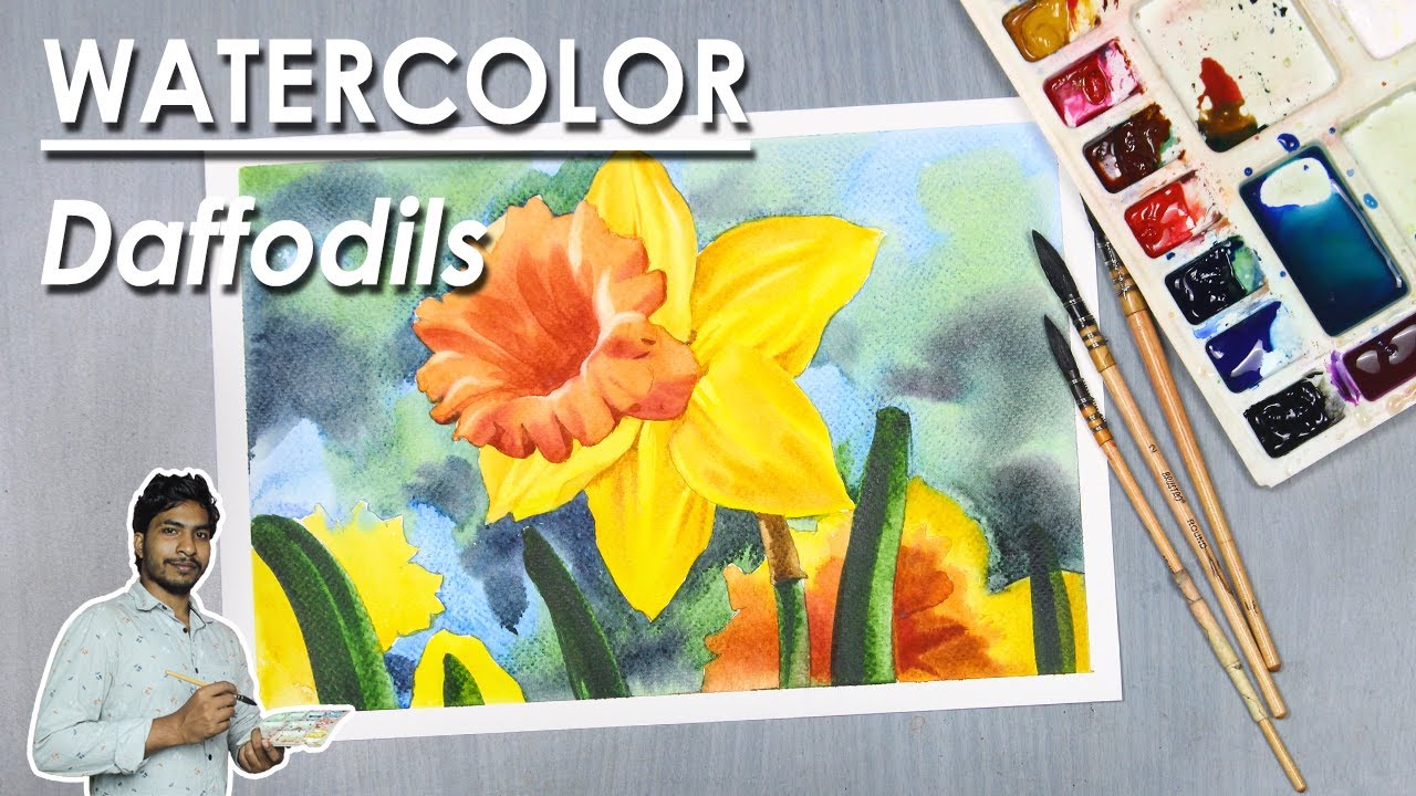 Watercolor Daffodil Flower Painting | step by step | Supriyo