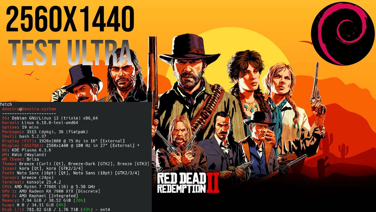 ¿Rinde RDR2 en Linux? Debian 13 + Kernel 6.18 | Benchmark FPS - YouTube