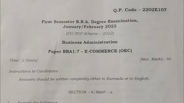 B.com/B.B.A First sem E-commerce(OEP)Business Administration Exam questions paper.Tumkur University