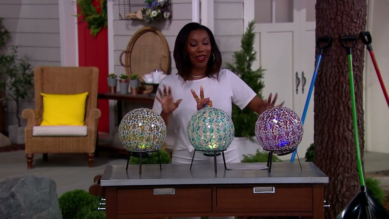 Marigold 10" Illuminated Mosaic Glass Gazing Ball with Stand on QVC
